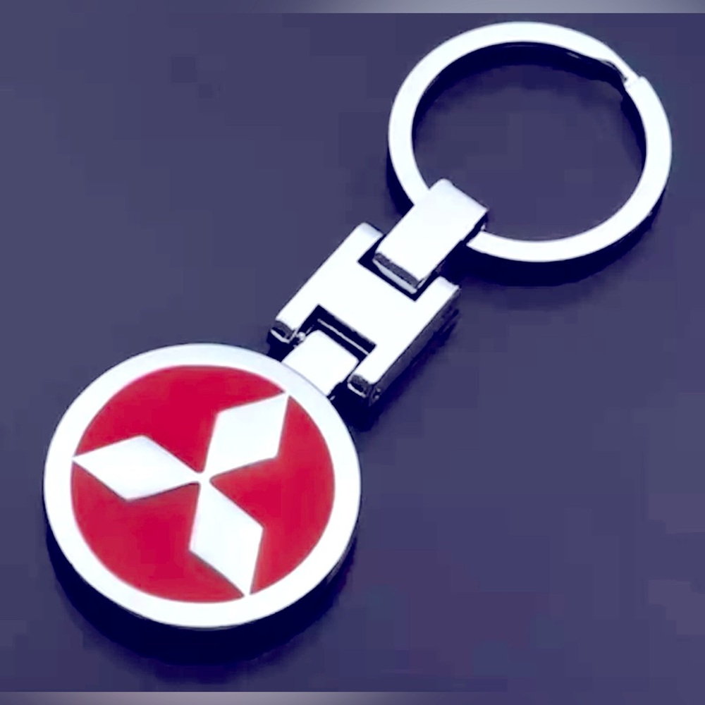 Mitsubishi Key Chain Ring -Chrome Metal Car Keychain Keyring Alloy- red